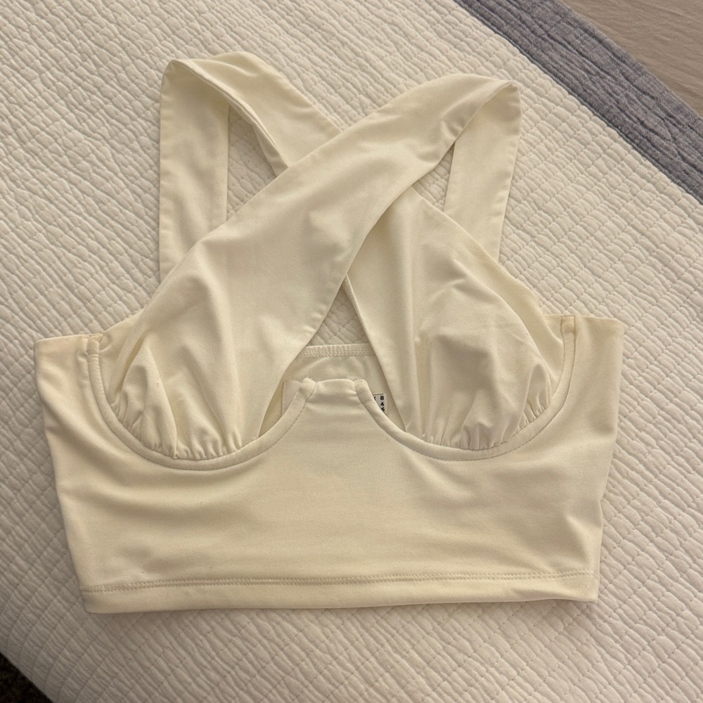 Princess Polly Cream white cropped front Crosed cropped top